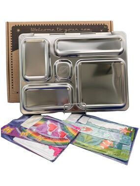 PlanetBox Rover Bento Lunch Box Silver w/ Original Box + 2 Free Magnet Sets